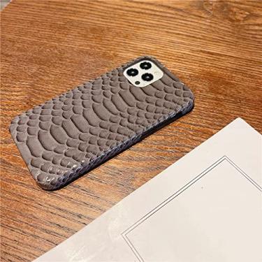 Imagem de Capa de telefone com padrão de pele Python 3D de luxo para iPhone 12 13 11 Pro XS Max 7 8 Plus X XR SE Capa traseira de plástico rígido, cinza pedra, para iPhone 7 8