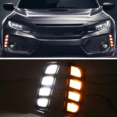 Imagem de Riloer 2 peças de luz LED DRL para carro compatível com Honda Civic Tipo R 2016-2020 luz de seta amarela e branca
