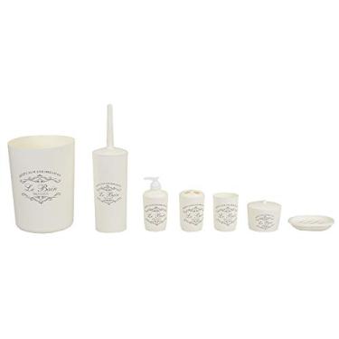 Imagem de Home Basics Paris Collection Conjunto de 7 peças de acessórios para banheiro – escova de vaso sanitário, copo, suporte de pincel, suporte de sabonete, dispensador de loção e mais. (bege)