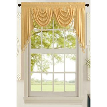 Imagem de Cortina de tratamento de janela de seda sintética sólida moderna e elegante da All American Collection, Gold Valance, 55" x 32"