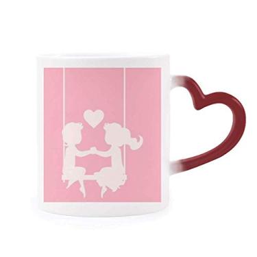 Imagem de Caneca rosa menino e menina Dia dos Namorados Love Heat Sensitive Caneca vermelha que muda de cor