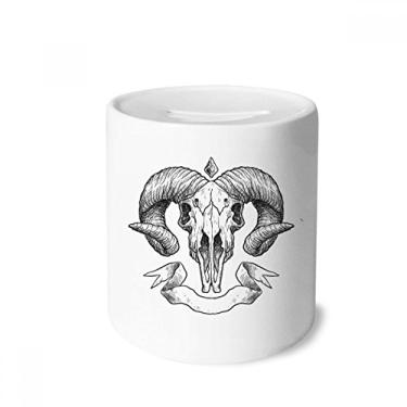 Imagem de DIYthinker Ilustrações de desenho de animal de caveira de cabra caixa de dinheiro caixa de cerâmica porta-moedas presente de cofrinho