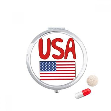 Imagem de Caixa de comprimidos com estampa vermelha da bandeira dos Estados Unidos, caixa de armazenamento de remédios