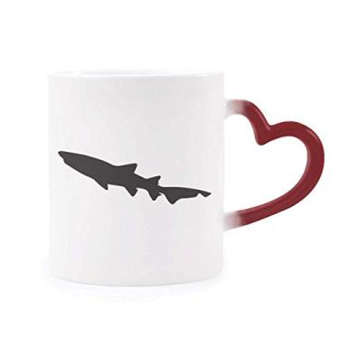 Imagem de Caneca preta de tubarão biologia contorno de peixe sensível ao calor Caneca vermelha mudança de cor grés copo