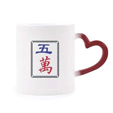 Imagem de Caneca Mahjong Million 5 azulejos padrão sensível ao calor Caneca vermelha que muda de cor