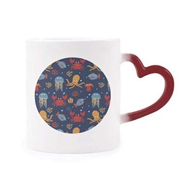 Imagem de Caneca Deep Sea Cuttlefish de água-viva com caranguejo sensível ao calor, copo de grés que muda de cor vermelha