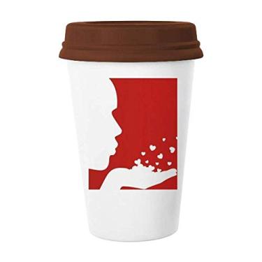 Imagem de Contorno de perfil branco para o Dia dos Namorados Caneca de café Copo de cerâmica Tampa