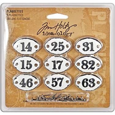 Imagem de Placas de metal com fixadores por Tim Holtz Idea-ology, 9 por pacote, 3,5 cm de largura, números pretos, TH92921