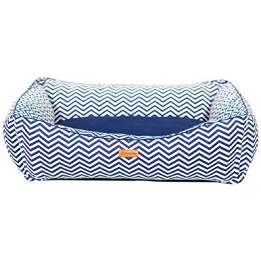 Imagem de Cama PREMIUM Para Cachorro e Gato Patch Petz Com Aquablock Ativo (Azul e Branco Zig Zag, M)