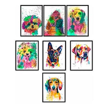 Imagem de Quadros Cachorro Dog Coloridos Aquarela Decoração Kit 7