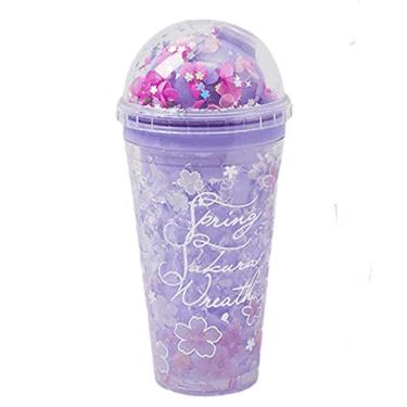 Imagem de seelucky Copo de viagem floral com canudo para menina copo para beber gelo congelador caneca gelada piquenique festa presente de aniversário (floral roxo, 480 ml)