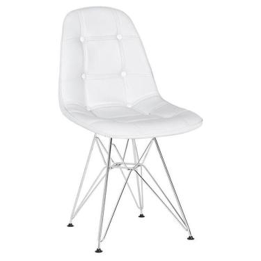 Imagem de Cadeira Estofada Charles Eames Eiffel Botonê Com Pés De Metal Cromado Branco Branco