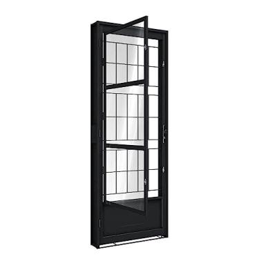 Imagem de Porta de Giro de Aço com Postigo 215 x 85 x 6,5 cm Preto Direita Grade Quadrada Riobras Pronta