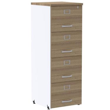Imagem de Armário de Arquivo Oficio PE25 Pandin 45,70 cm (largura) em MDP Cor Noce Noce Naturalle e Branco 4 Gavetas
