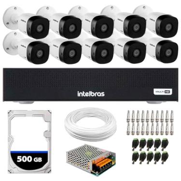 Imagem de Kit 10 Câmeras Intelbras VHD1230B G7 Multi-HD FULL HD 1080p Visão Noturna 30m Proteção IP67 + DVR MHDX 1016 16 Canais + HD 500GB