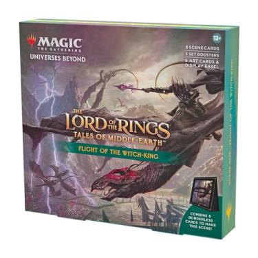 Imagem de Magic The Gathering The Lord of The Rings: Tales of Middle-Earth Scene Box - Flight of The Witch-King (6 Cenários de cenário, 6 Cartas de Arte, 3 Set Boosters + Display Easel)