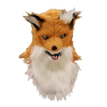 Imagem de YIJU Máscara de raposa de pelúcia, máscara de cabeça cheia de animal realista de vestido extravagante, amarelo