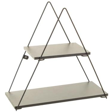 Imagem de Prateleira Decorativa Geométrica Triangular, Cor Preto Microtextura com Madeira Preta, Metaltru
