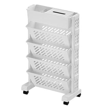 Imagem de Estante Móvel, Estante Giratória De Grande Capacidade Com Prateleiras Plásticas Removíveis, Prateleira Prática Do Organizador Do Armazenamento Do Rolamento(Elegant White (5 layers))