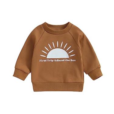 Imagem de Camisetas de bebê meninas crianças moletons de algodão macio quente manga longa gola redonda impressão sol top túnica tops para meninas, Marrom, 12-18 Meses