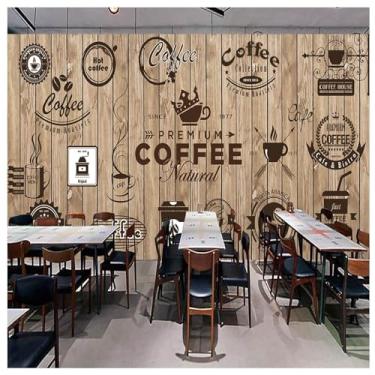 Imagem de TUYIFA Painel de madeira 3d letras café papel de parede papel de parede sala de estar quarto TV sofá pintura decorativa fundo mural de parede (138''x100''(350x256 cm), pano de seda)