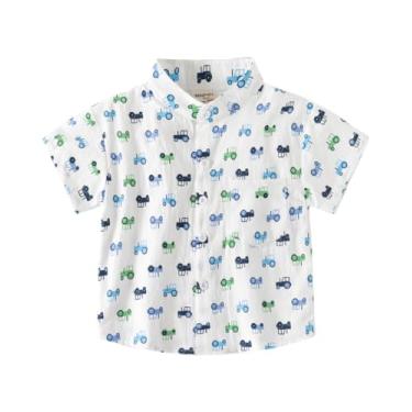 Imagem de Yueary Camisa de manga curta com estampa de carro de desenho animado para meninos e meninos camisa de vestido legal de verão blusa fofa, Branco, 120/4-5 Y