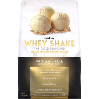 Imagem de Syntrax Nutrition Whey Shake Proteína em pó, mistura de proteína de soro de leite filtrada a frio e não desnaturada, manchas de grão de baunilha verdadeira, shake de baunilha, 2,3 kg