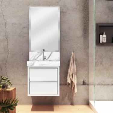 Imagem de Lavatório em Porcelanato para Banheiro 50x22,2cm Top com Cuba Esculpida Blu Calacata