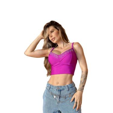 Imagem de Cropped Festa Corset Paete Top Brilhos Feminino Decote V Alcinha - Loo