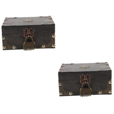 Imagem de Ciieeo Caixa 2Pcs caixa armazenamento madeira bau baú caixas armazenamento porta joias caixa jóias madeira adereço foto com fechadura Caixa madeira caixa brinquedo
