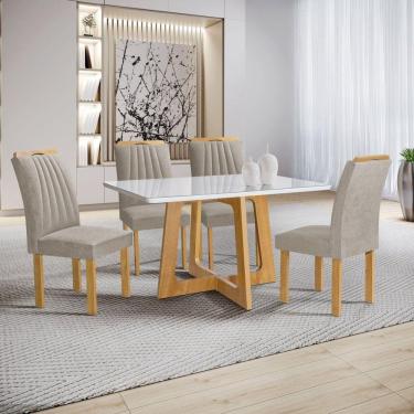 Imagem de Conjunto Mesa Arizona 120cm com 4 Cadeiras Arizona Tampo Smart Plus com Vidro Cinamomo/Off White/Bege Claro