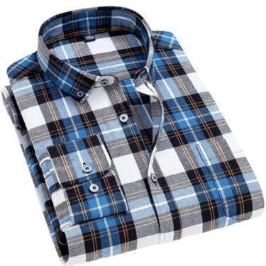 Imagem de Camisa xadrez masculina de flanela outono slim manga longa formal para negócios camisas quentes, T0c0107, M