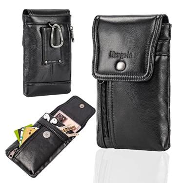 Imagem de Hengwin Coldre de couro para celular para iPhone 14 Pro Max 14 Plus Samsung Galaxy S23 Ultra Note 20 Ultra 9 8 A42 A13 5G estojo de cinto com clipe de cinto bolsa de telefone de viagem bolsa de cinto bolsa masculina (preta)