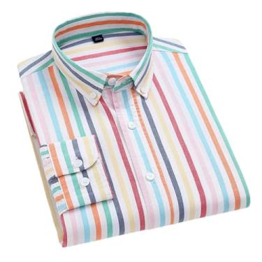 Imagem de Camisas masculinas listradas de algodão manga comprida não passar a ferro camisa casual negócios escritório colarinho botão lazer outono, H-h-2115, GG