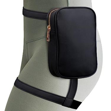 Imagem de Peicees Bolsa feminina de couro com alça de perna para motocicleta, acessórios de fantasia, pochete moderna, bolsa de cinto, Preto, 5.12 x 1.57 x 7.08 inches