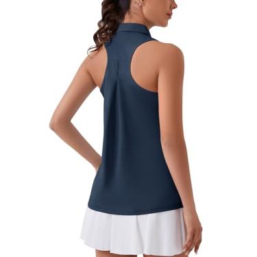 Imagem de ZHENWEI Camisa polo feminina de golfe sem mangas de secagem rápida FPS 50+ regata nadador, Azul marinho, M