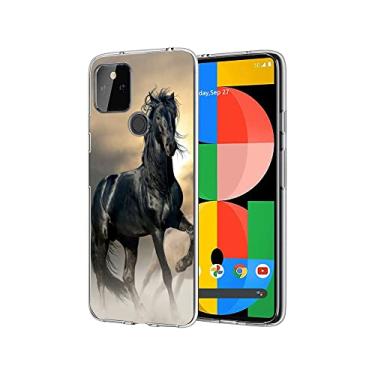 Imagem de Capa compatível com Google Pixel 5A, cavalo preto, animal fixe, proteção contra quedas, fina, à prova de choque, capa de TPU para presente para homens e mulheres