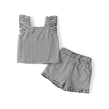 Imagem de PATPAT Conjunto de 2 peças de camiseta regata e short de verão para meninas de 12 a 6 anos, Preto clássico, 5-6 Anos