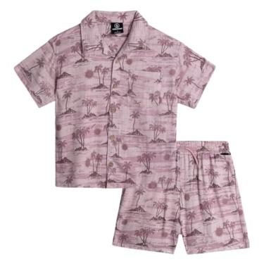Imagem de Volcom Conjunto de shorts para bebês meninos - 2 peças de camisa e shorts de botão de manga curta - Conjunto de cabana de verão para meninos (2-7), Roxo empoeirado, 5