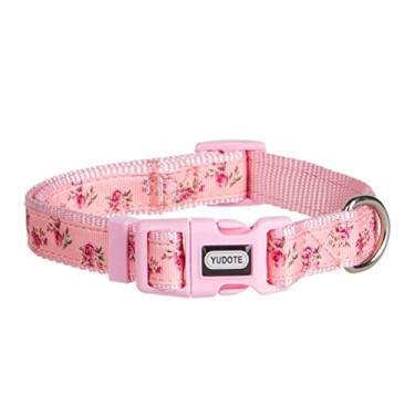 Imagem de Petiry Coleira de cachorro com padrão de flor rosa, material de poliéster, fita de nylon plus 2 camadas, para cães médios (médio, flor rosa)