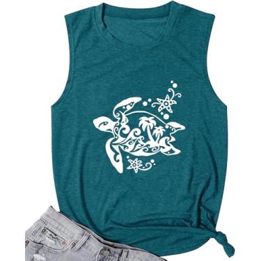Imagem de Camiseta feminina com estampa de tartaruga marinha e estampa de animal divertida havaiana casual para férias, Verde 1, M