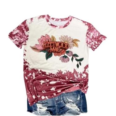 Imagem de Camiseta feminina vintage de banda de rock, divertida, com estampa de música rock, camisetas casuais de férias de manga curta para amantes de rock, Rosa, XG