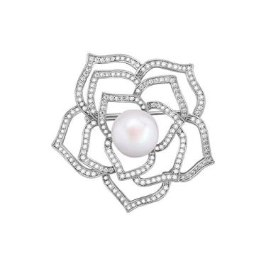 Imagem de EMEGCY Broche de flor broche broche de strass para mulheres acessórios de vestido aniversário formatura joias presente para meninas, Cobre, Base