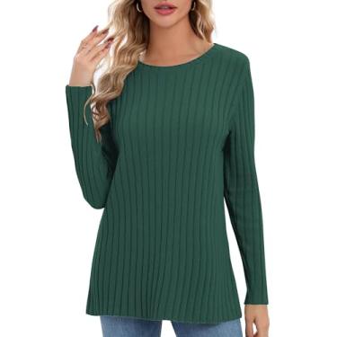 Imagem de Urban CoCo Blusa feminina de manga comprida com gola redonda 2024 primavera túnica moletom casual suéter pulôver camisetas, Verde escuro, M