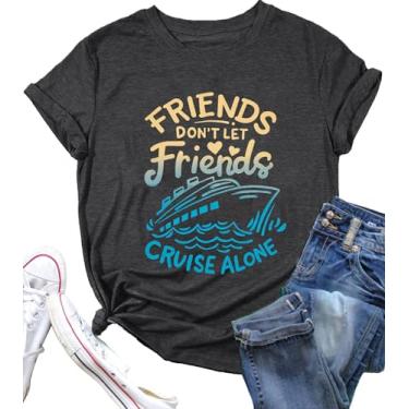 Imagem de Camisetas de cruzeiro femininas roupas de cruzeiro para amigos amigos amigos família casual manga curta férias praia camisa, Cinza, P