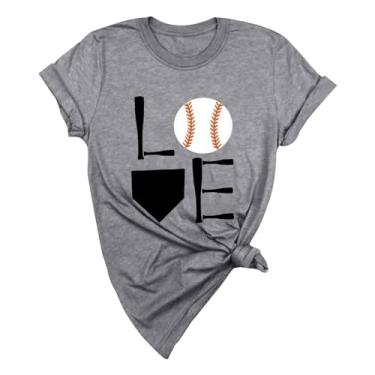 Imagem de Duobla Camiseta feminina de beisebol estampada moderna verão casual tops soltos manga curta camiseta básica bonita 2024 moda, Cinza, XXG