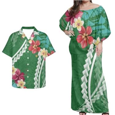 Imagem de Mornpassion Vestido polinésio feminino Puletasi Samoan manga morcego vestido havaiano camisa havaiana para casais plus size 2XS-7GG, Polinésio 03, 4G