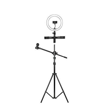 Imagem de HGYJ Anel de luz de 25 cm, LED com suporte para microfone, luz de preenchimento de tripé, luz de selfie para fotografia ao vivo para celular, adequado para TIK Tok, 210 cm