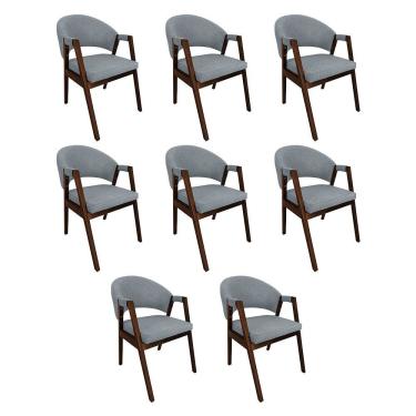 Imagem de Kit 8 Cadeiras De Jantar Madeira Maciça Natural Premium Helen Linho Cinza