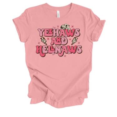 Imagem de Trenz Shirt Company Camiseta feminina divertida de manga curta Yee Haws and Hell Naws Country, rosa, GG